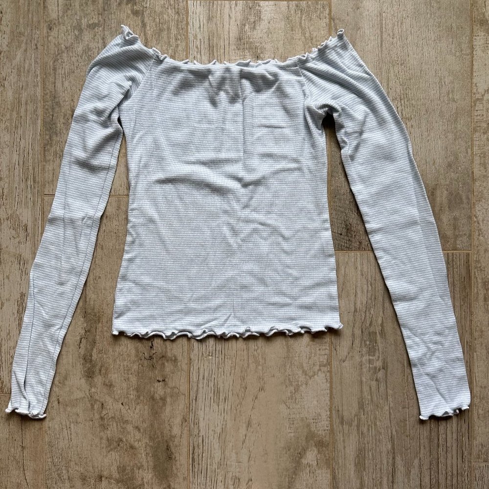Hollister Off the Shoulder Long Sleeve Striped Top with Ruffle Hem